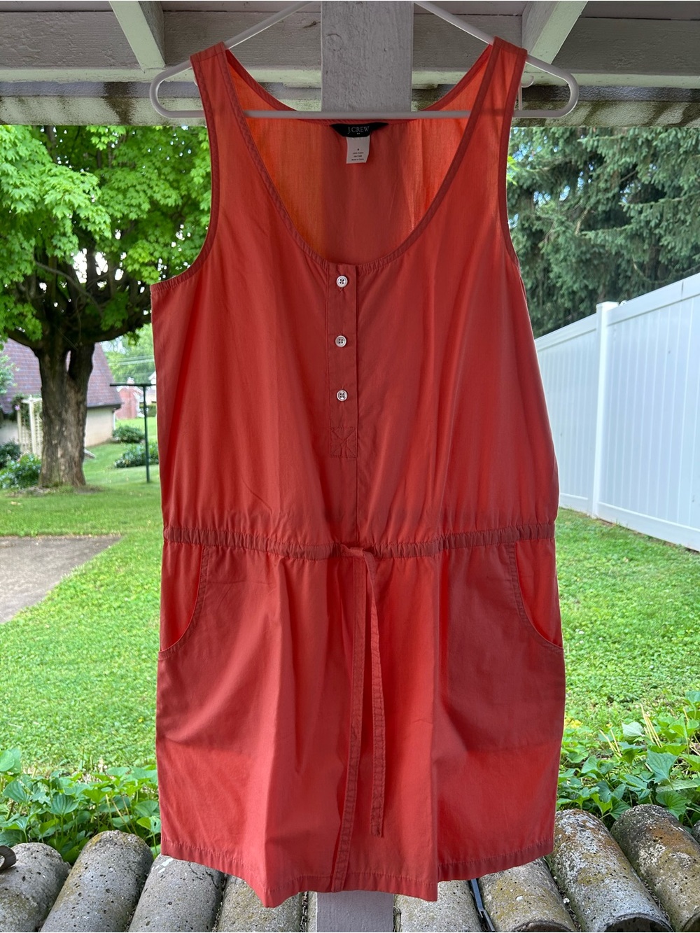 J Crew Sleeveless Coral Drawstring Pocket Dress - Picture 3 of 4